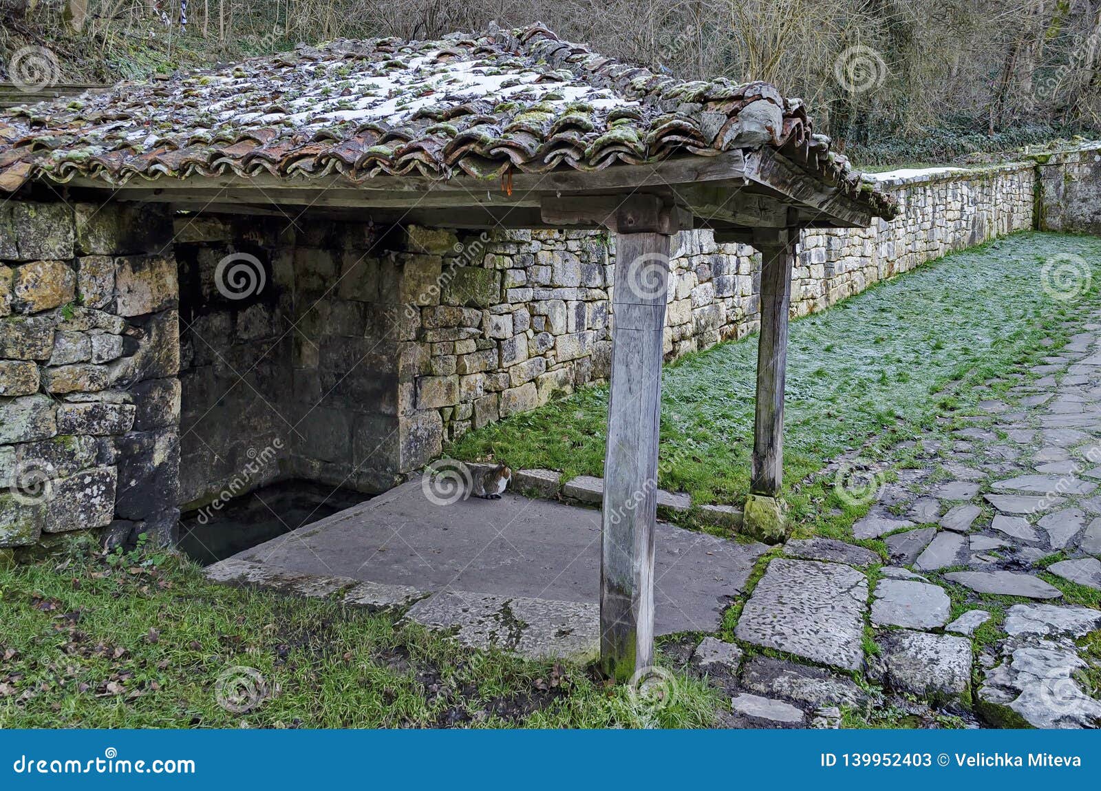 small corner with roof oven sacred spring source in demir baba teke, cult monument honored by both christians and muslims
