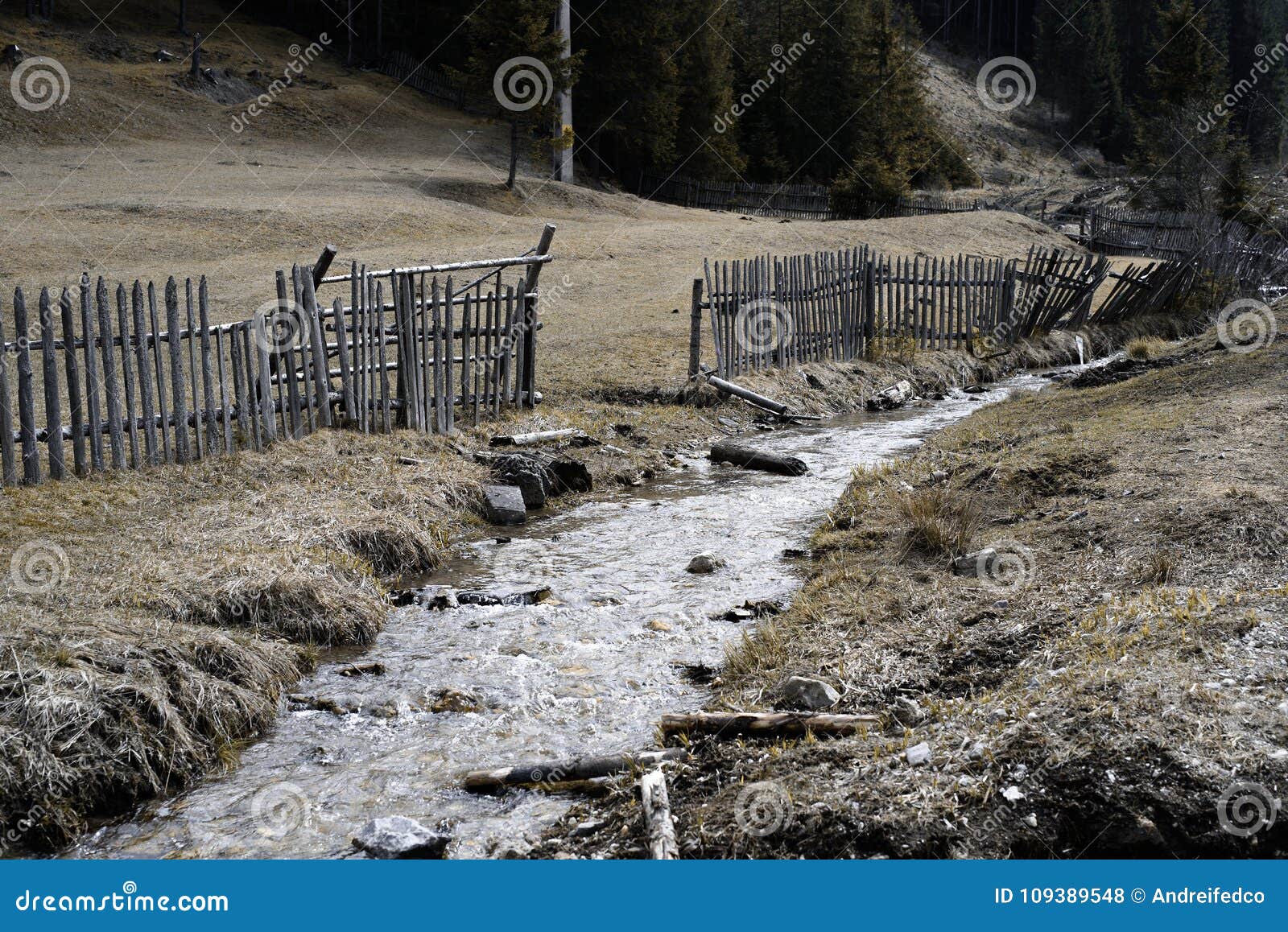 115 Small Country Stream Fence Stock Photos