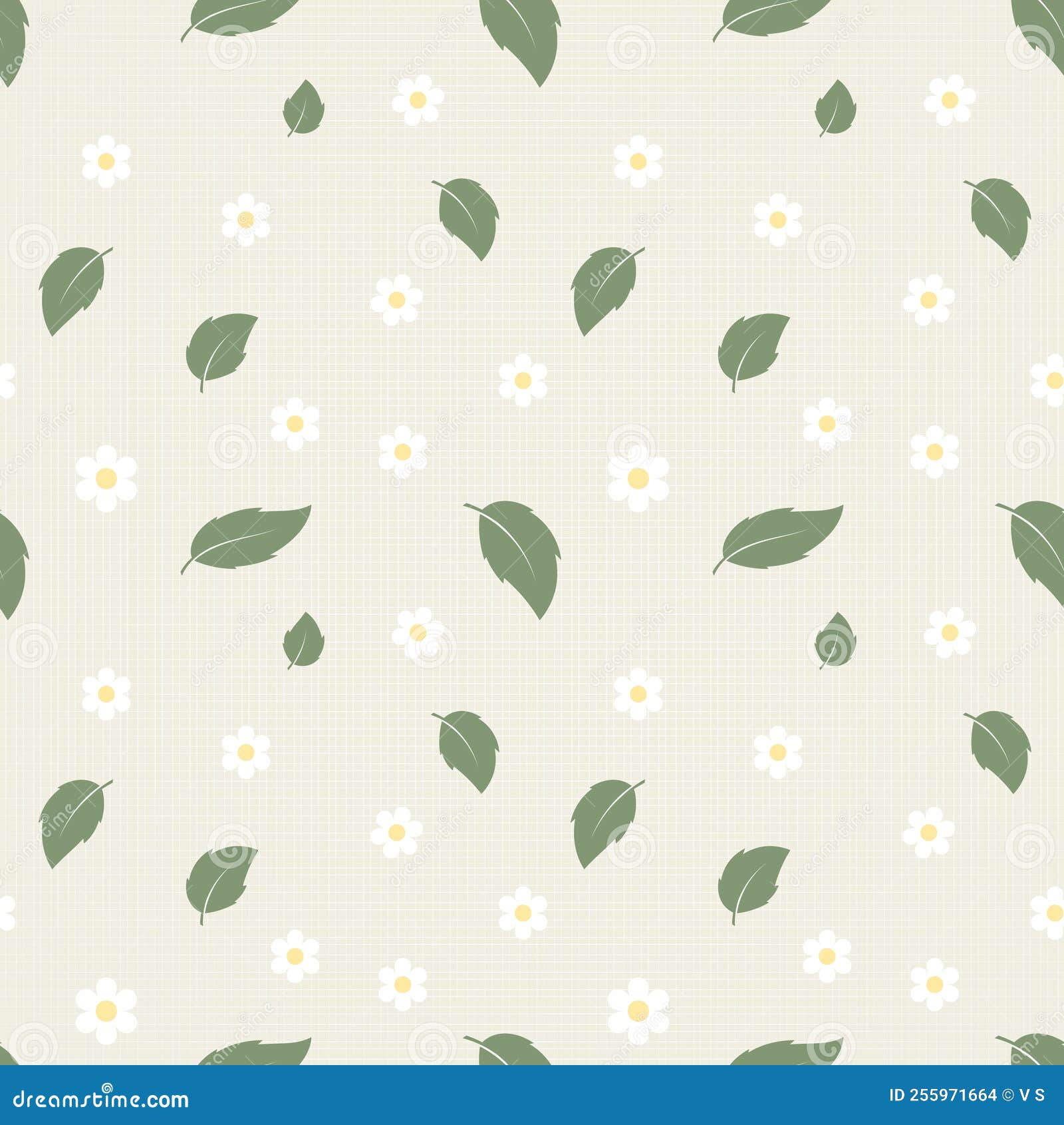 Small Daisies and Leaves on a Textile Background. Pastel Colors
