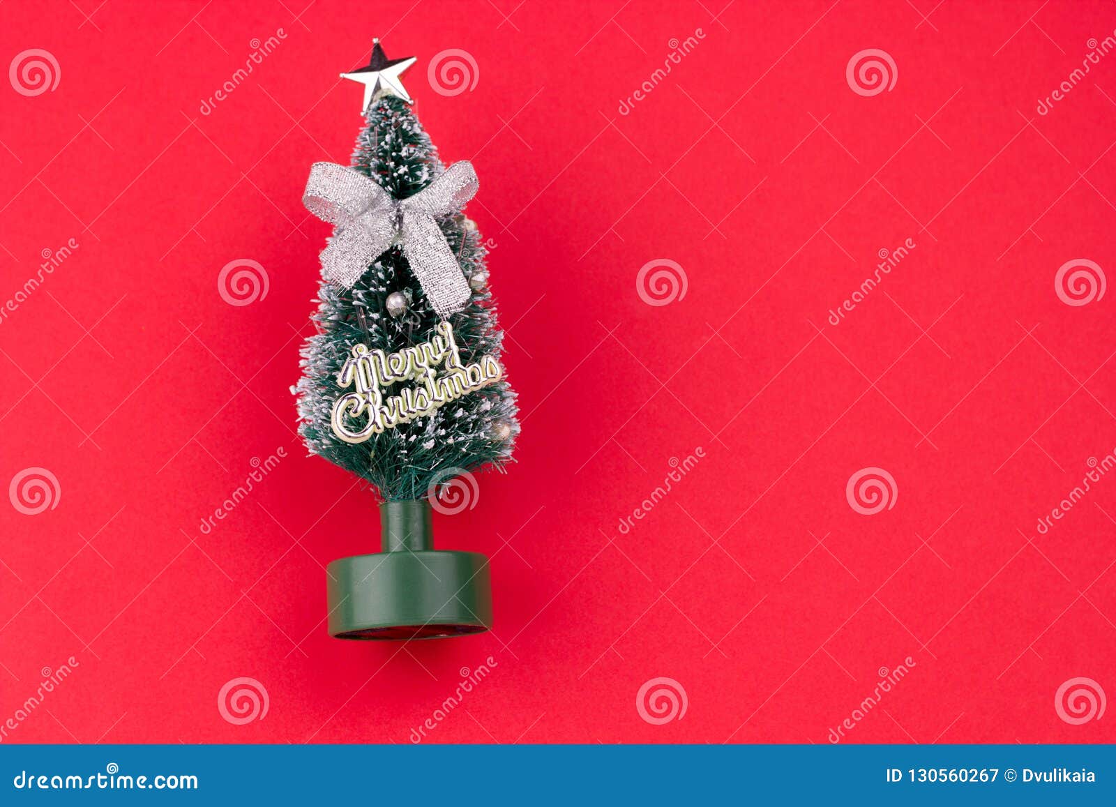 Small Decorative Christmas Tree Red Background Copy Stock Image Image