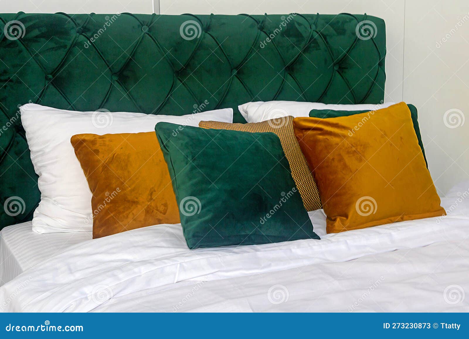 Small Decorative Pillows on Bed Stock Image Image of decor, upholstery 273230873
