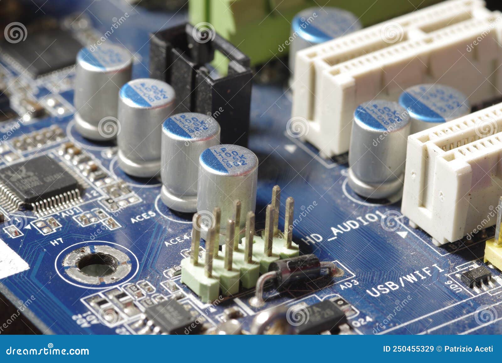 Small Electronic Components on Top of a Motherboard Stock Image Image