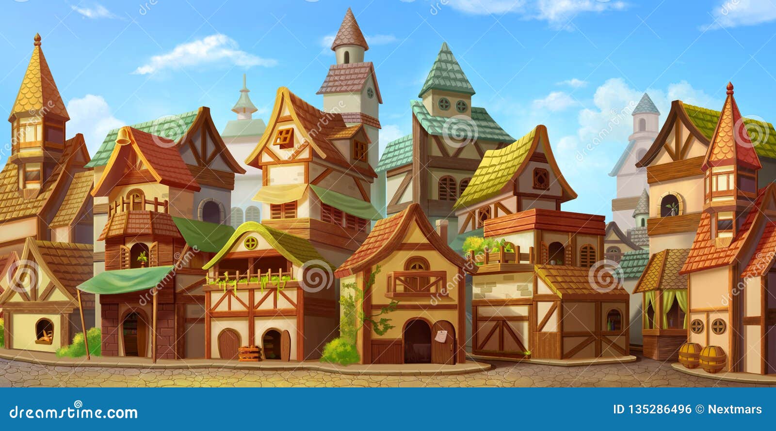 small fairy tale town. fiction backdrop. concept art. realistic 