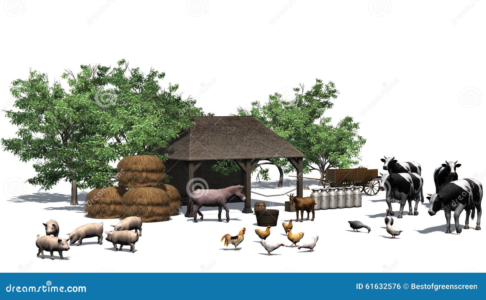 Small Farm with Animals on a White Background Stock Photo Image of