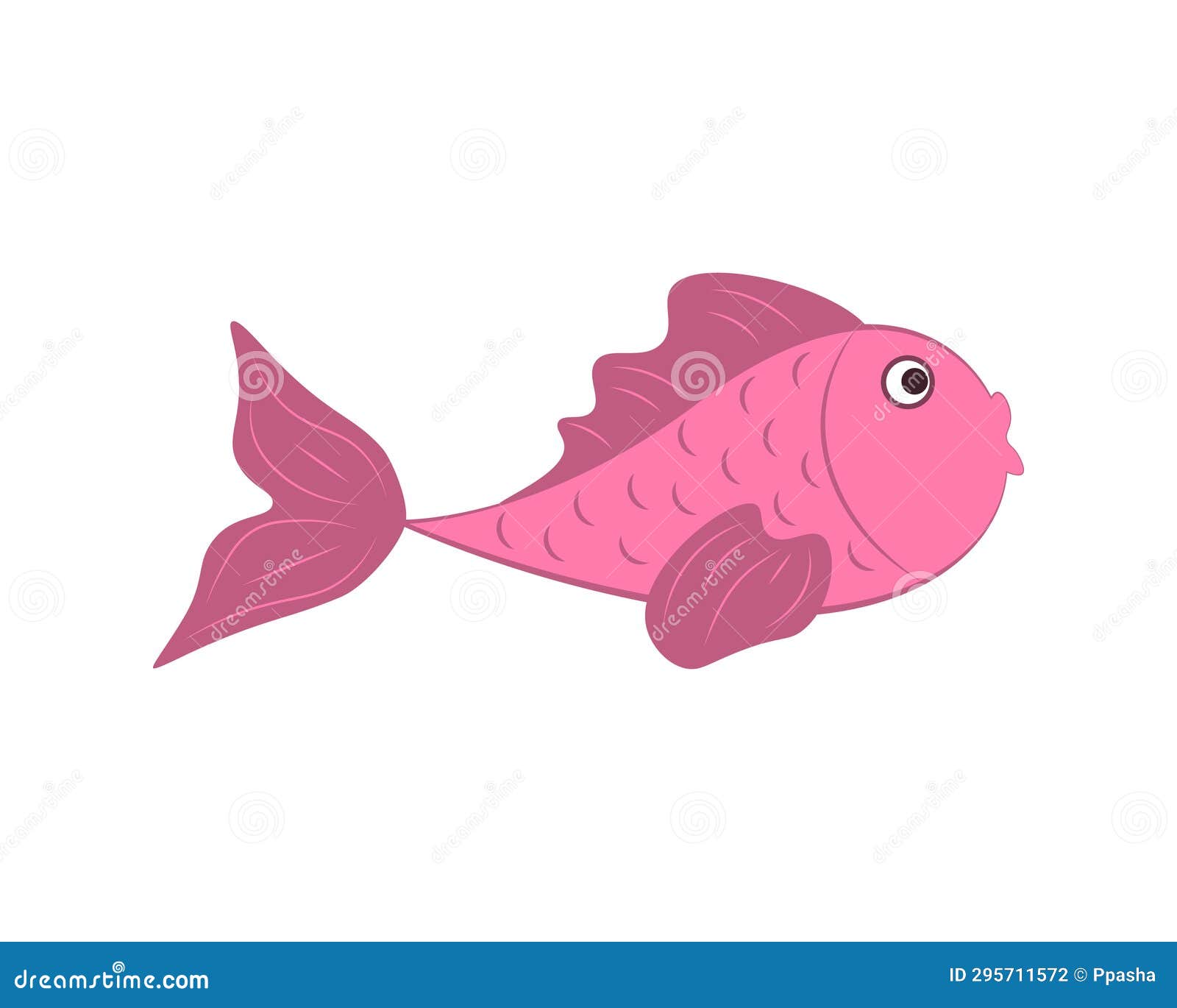 Small Fish. Cute Pink Fish in Cartoon Style. Children S Drawing