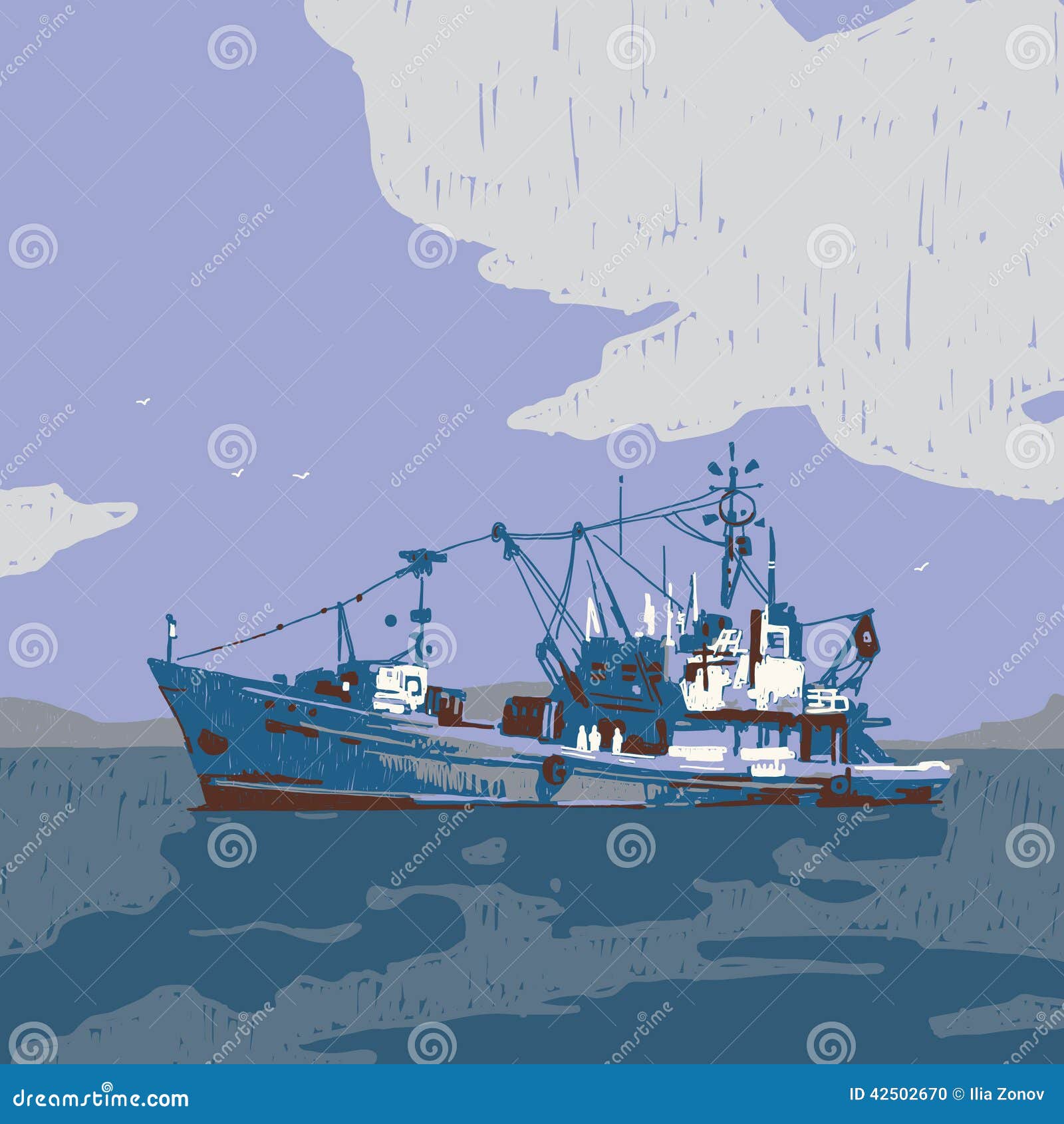 Small Fishing Boat Graphic Illustration Stock Vector Illustration of