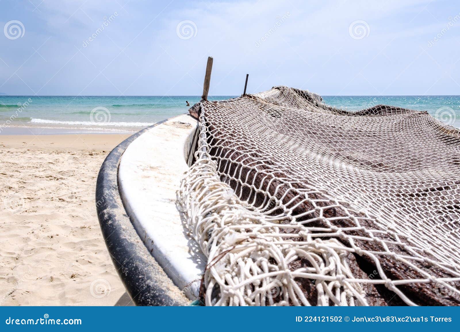 Fishing Boat Covered with Fishing Net Stock Photo - Image of color