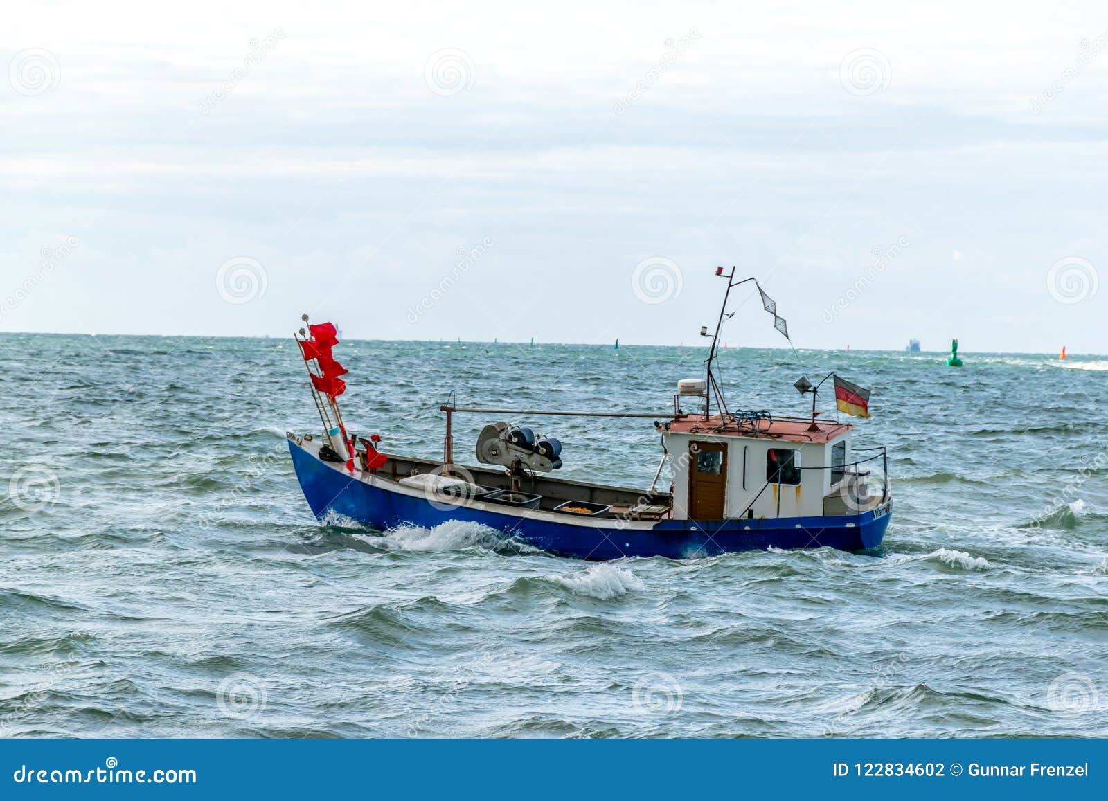 Small Fishing Boat on the Water with Light Sea Disturbance Stock Photo -  Image of small, water: 122834602