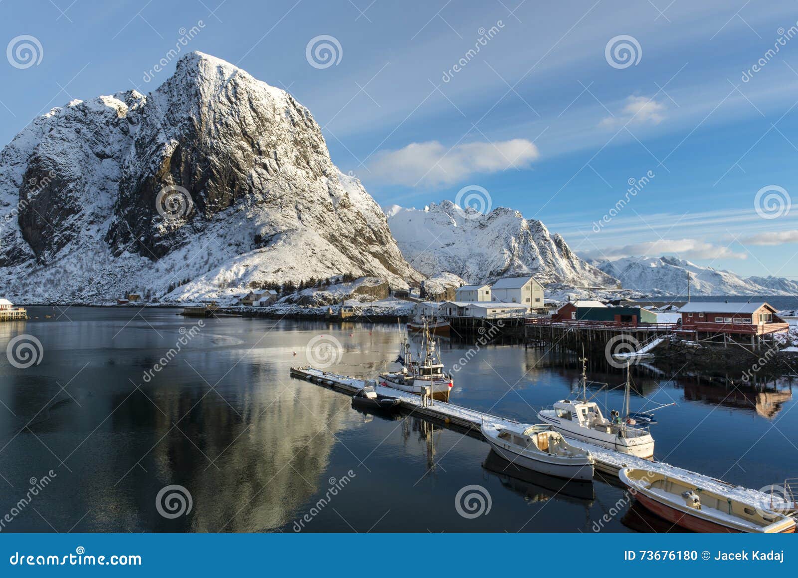 small fishing harbor on hamnoy island during winter time, lofoten islands,
