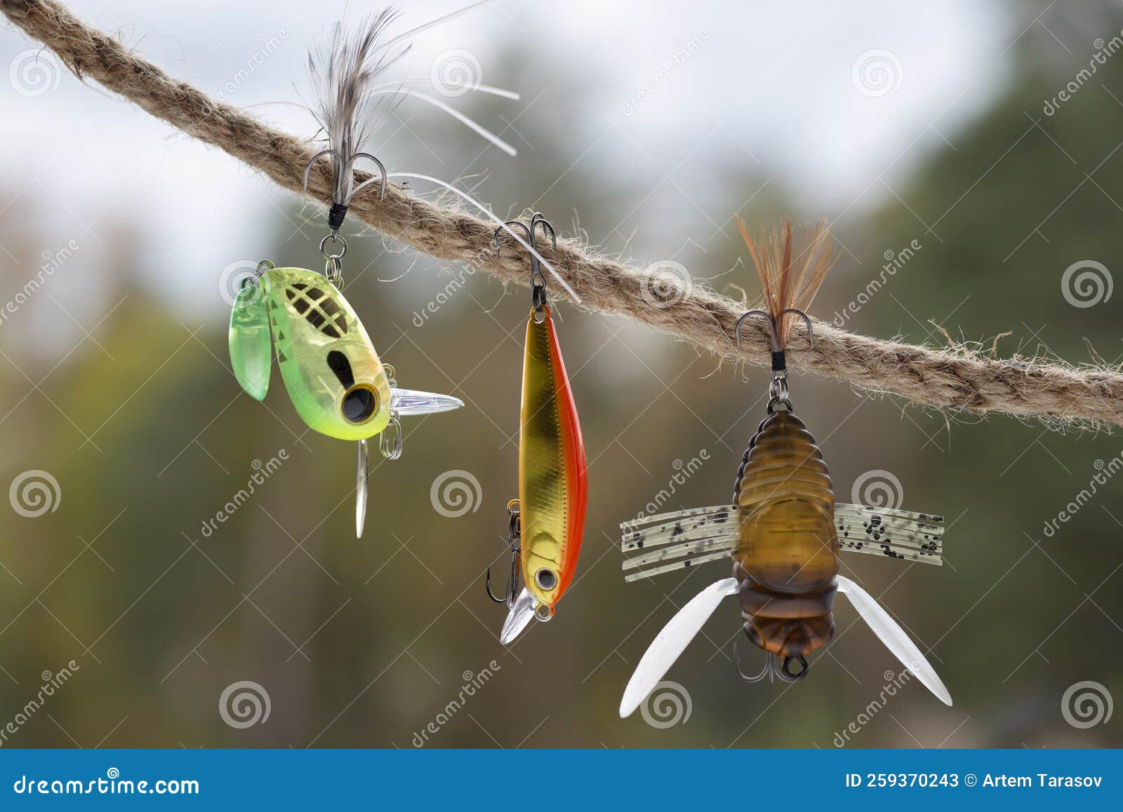 Small Fishing Lures for Trout and Bass. Different Multicolored Fishing