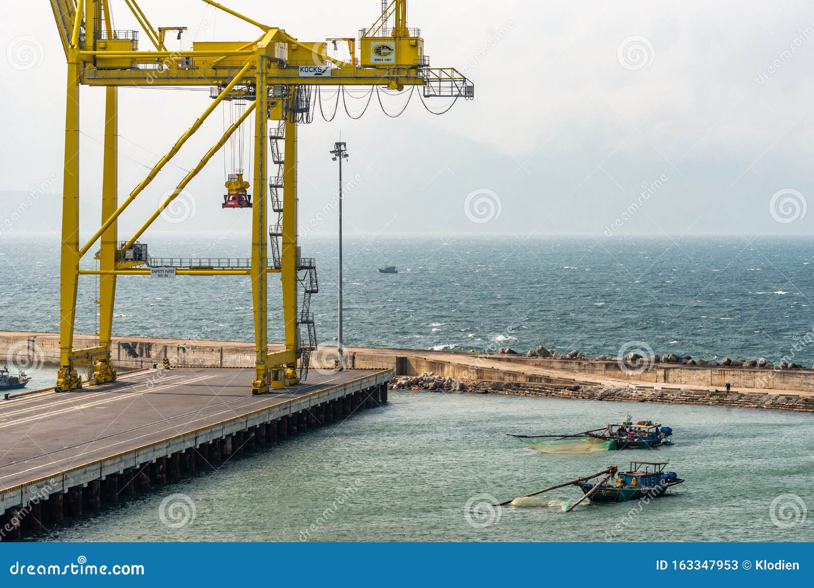 2 Small Fishing Vessels and 1 Idle Container Crane in Da Nang Port