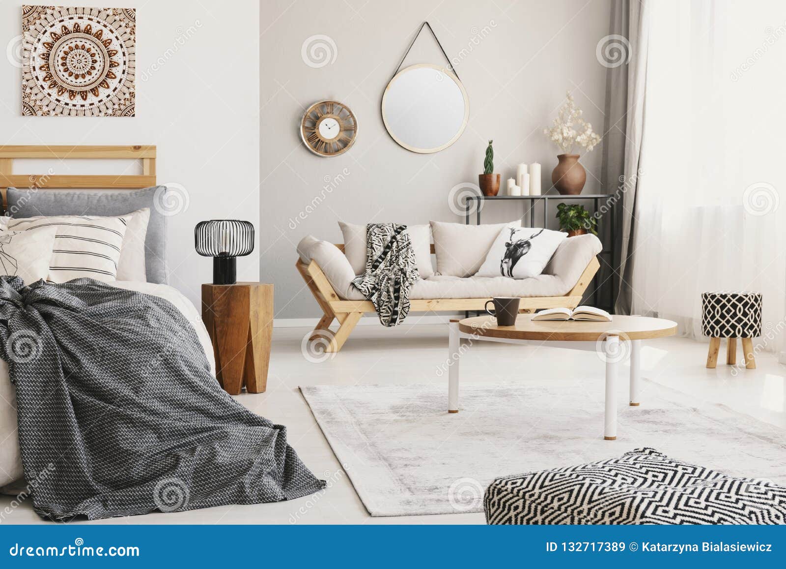 Small Flat Interior With Bed Window Coffee Table With Mug And