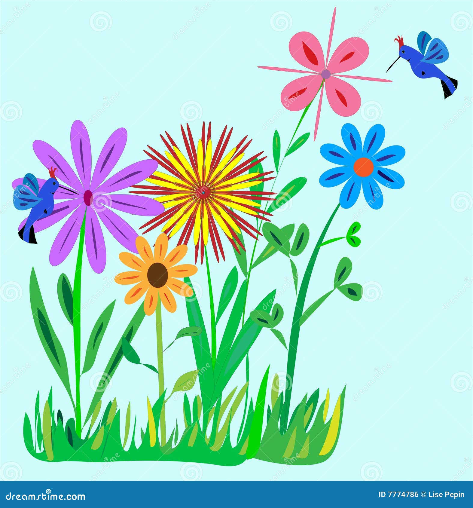 Small Flower Garden With Hummingbirds Illustration Royalty Free Stock