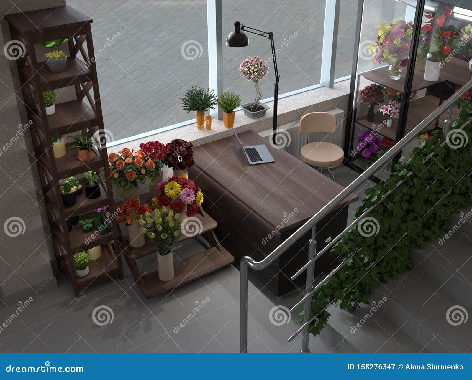 Small Flower Shop Interior. 3D Design Stock Illustration Illustration