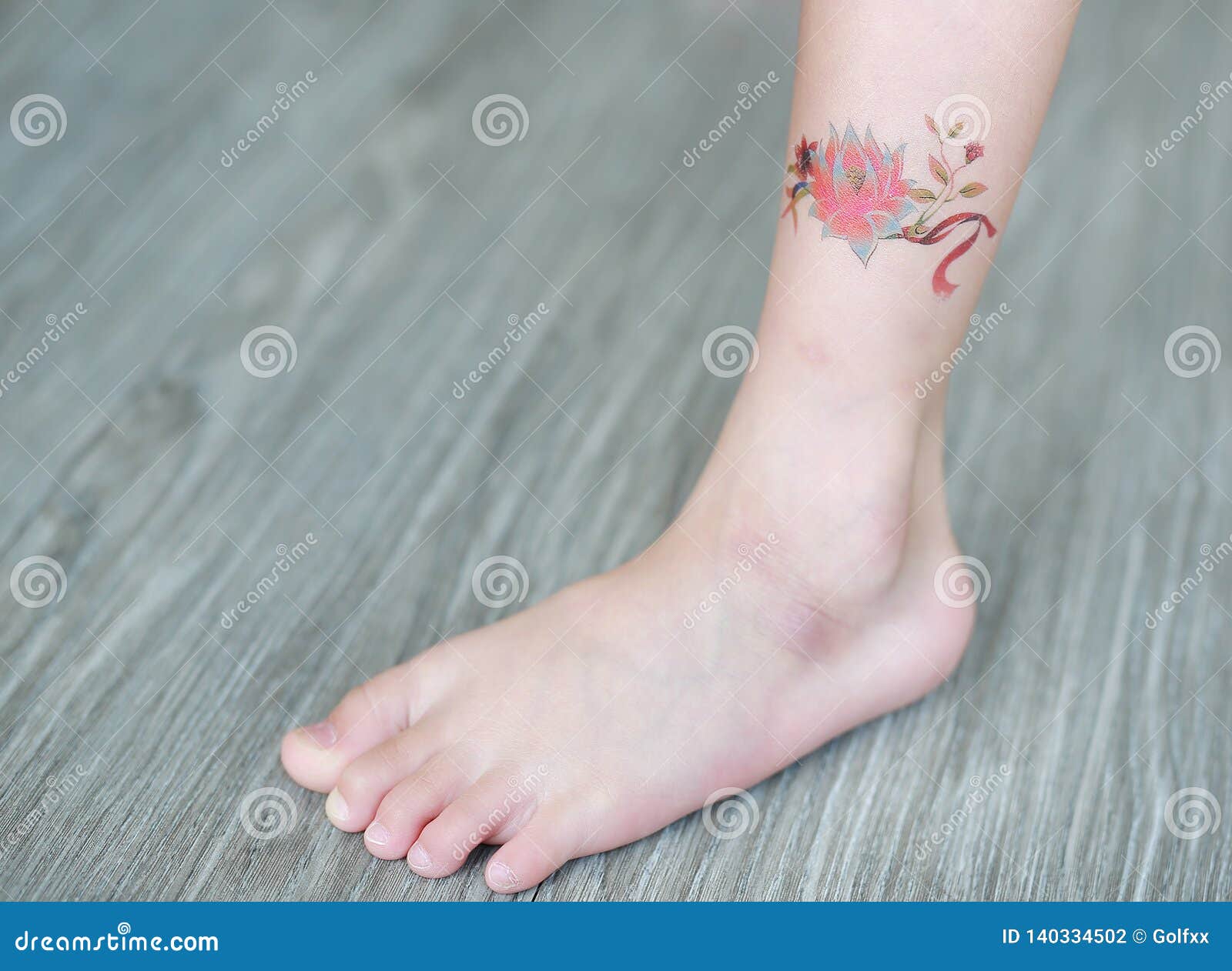 Nice Colorful Flowers Tattoo Design Make On Women's Ankle – Truetattoos