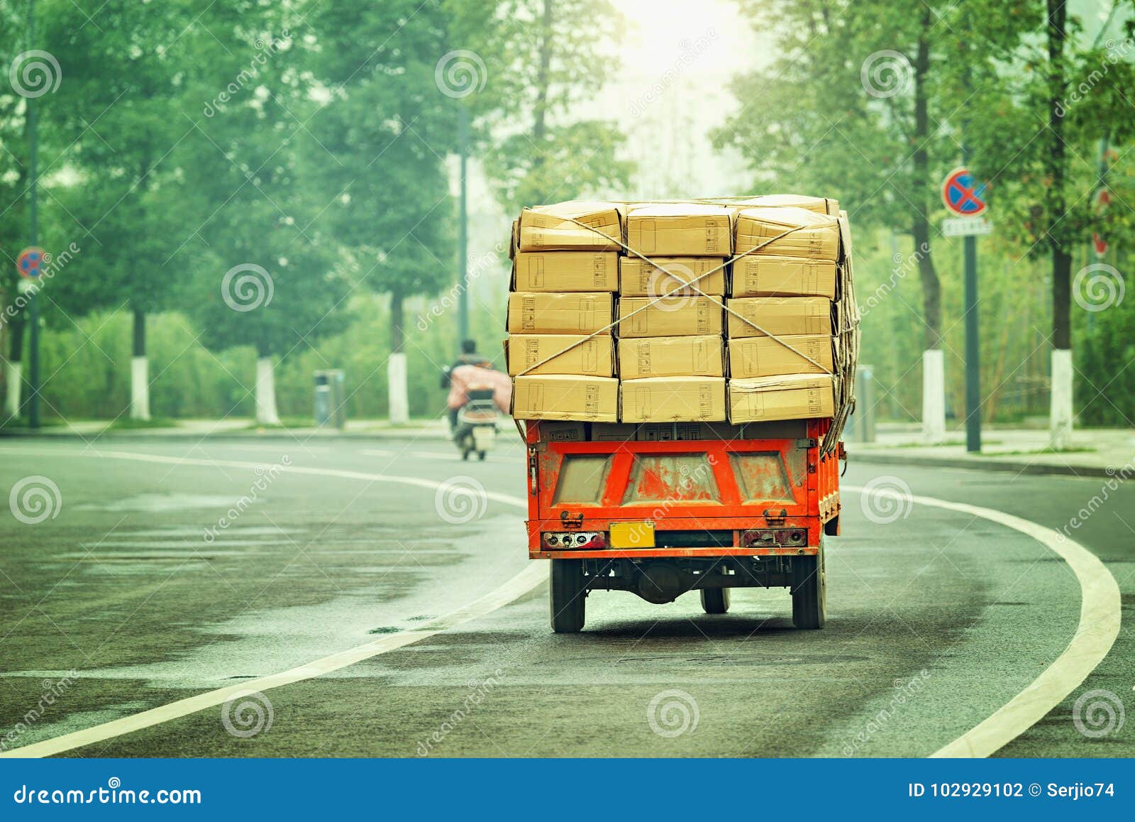 Small Freight Car with Cardboard Boxes. Stock Photo Image of heavy