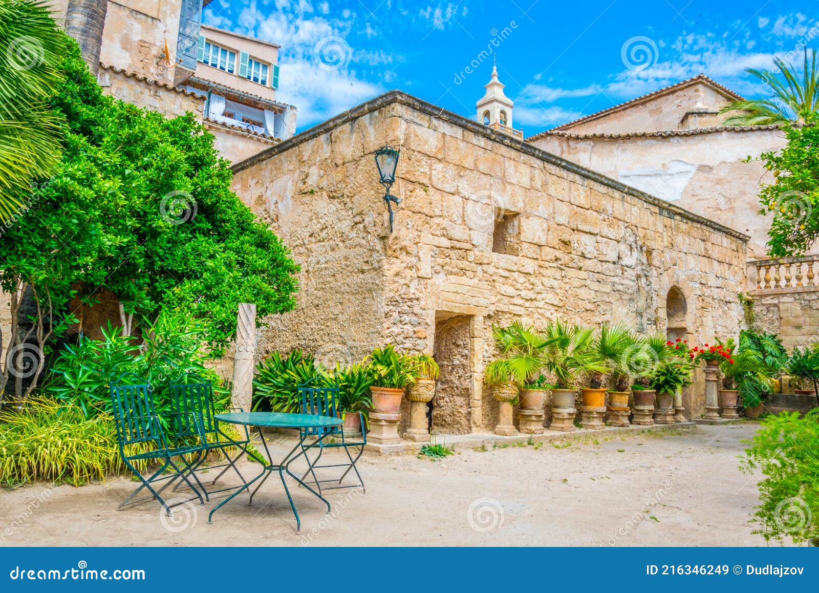 a small garden of the arab baths at palma de mallorca, spain