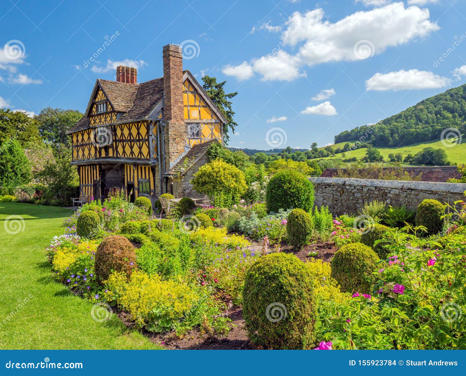 stokesay castle gatehouse and garden, shropshire, england.