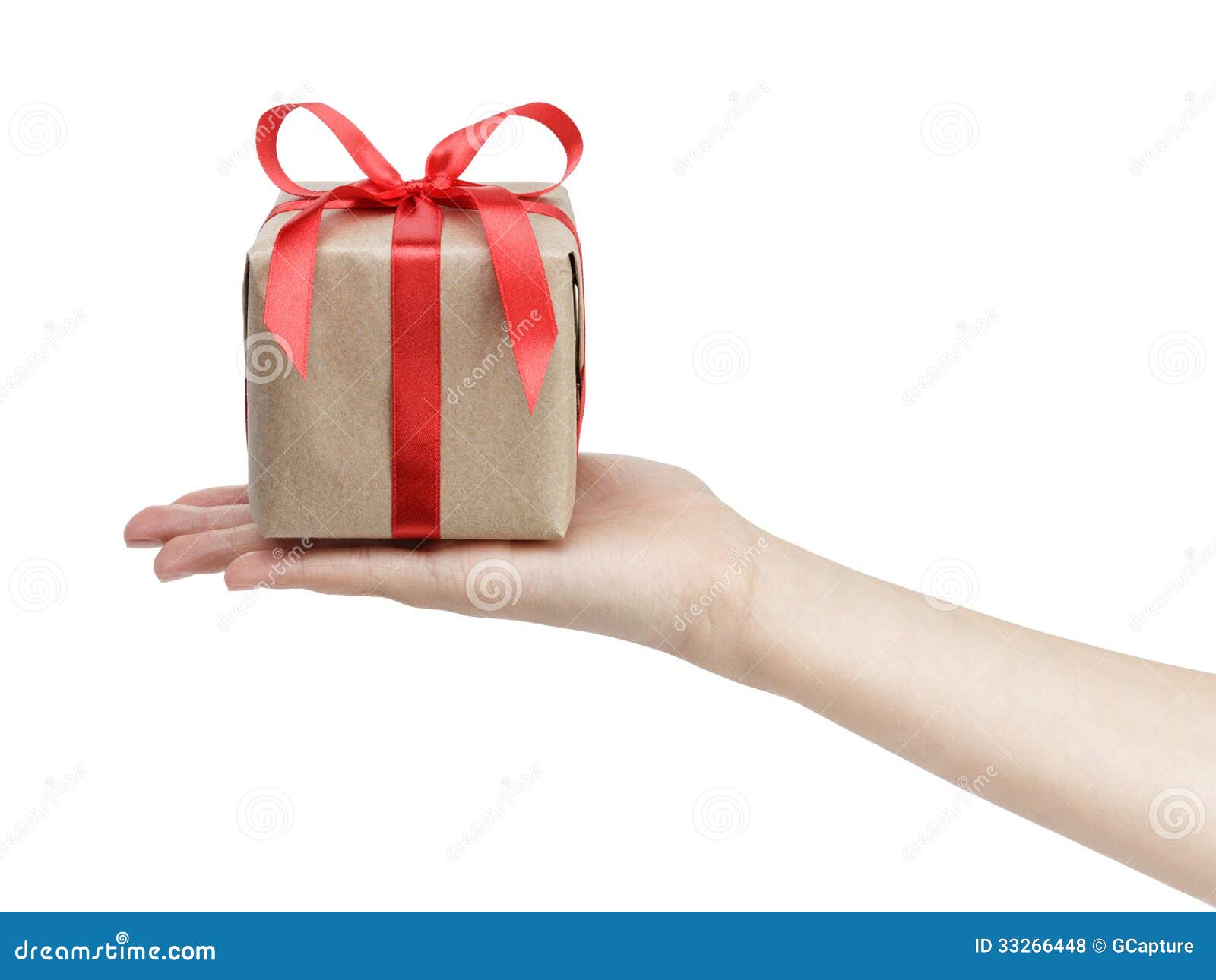 Small Gift Box with Ribbon Bow in Female Hand Stock Photo Image of