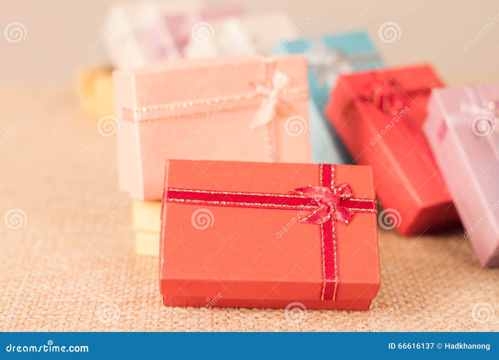 Small Gift Box Set on Sack Cloth Stock Image Image of design, tone