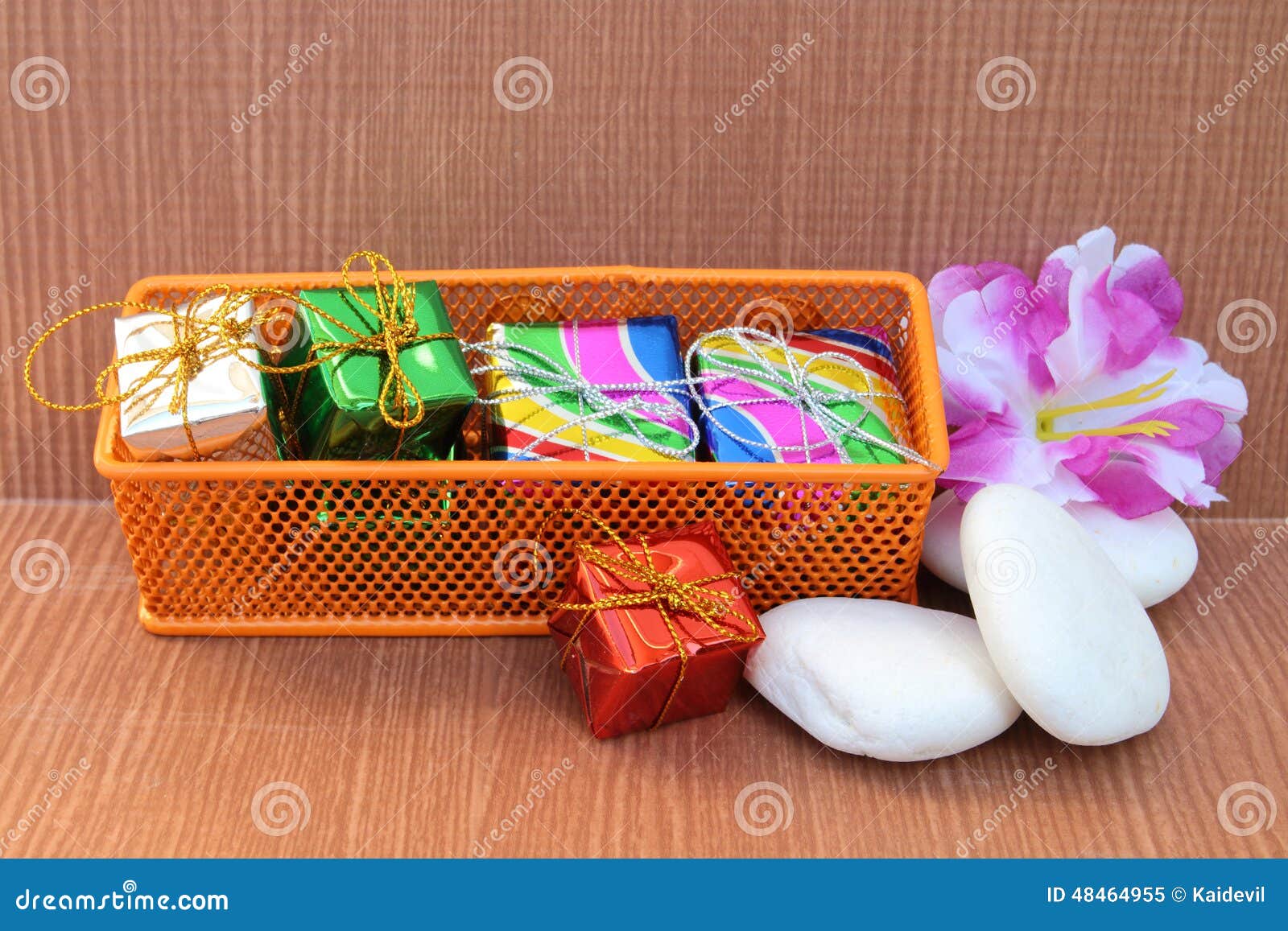 Small Gift Boxes in Steel Basket Stock Image Image of handle, shape