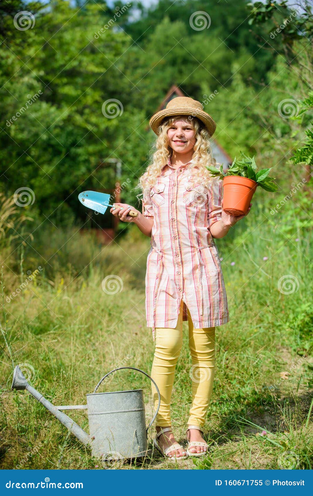 Small Girl Farmer Care Plant in Pot. Farming and Agriculture. Spring ...