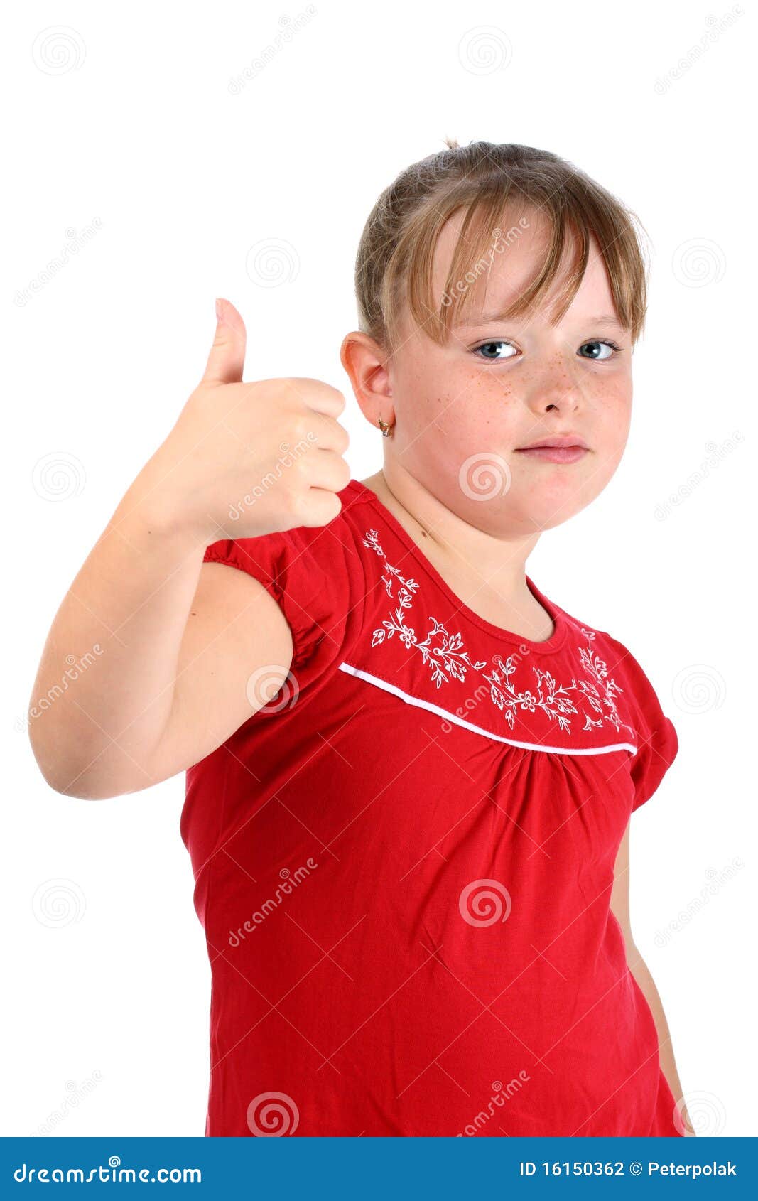 Small Girl Showing Thumbs Up Gesture Isolated Stock Photography photo