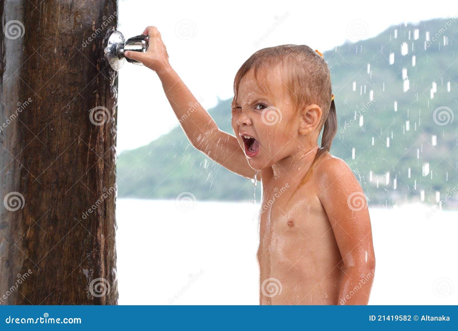 Small Girl Under Shower Stock Photo Image Of Child