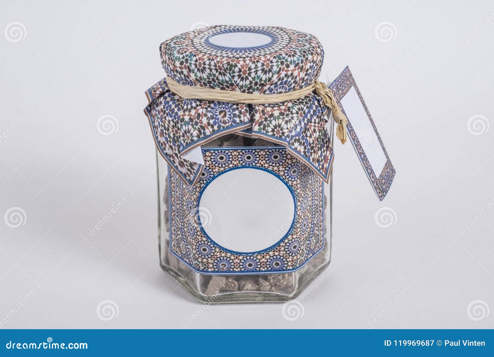 Small Glass Jar With Blank Label Isolated On White Stock Image Image