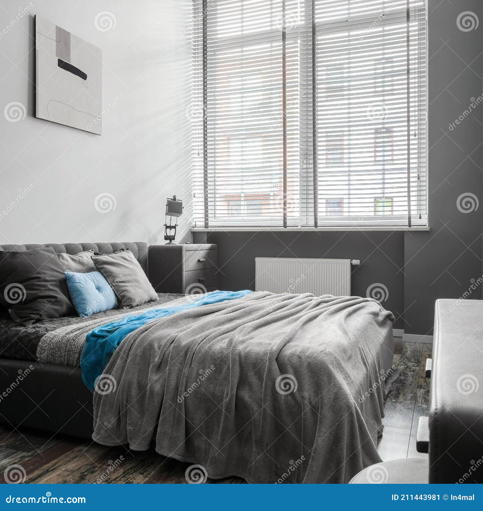 Small Gray Bedroom with Big Window Stock Image Image of dwelling