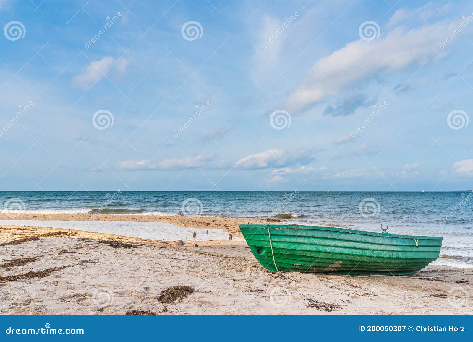 Small Green Boat on Empty Sand Beach Against Sea Stock Image Image of water, rowboat 200050307