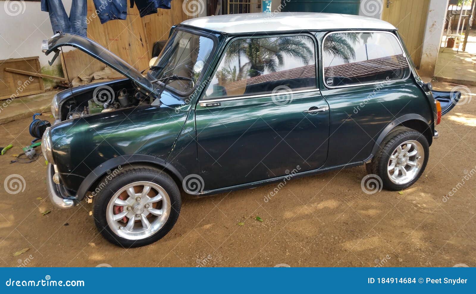Small Green Mini with Bonnet Open Editorial Stock Image - Image of ...
