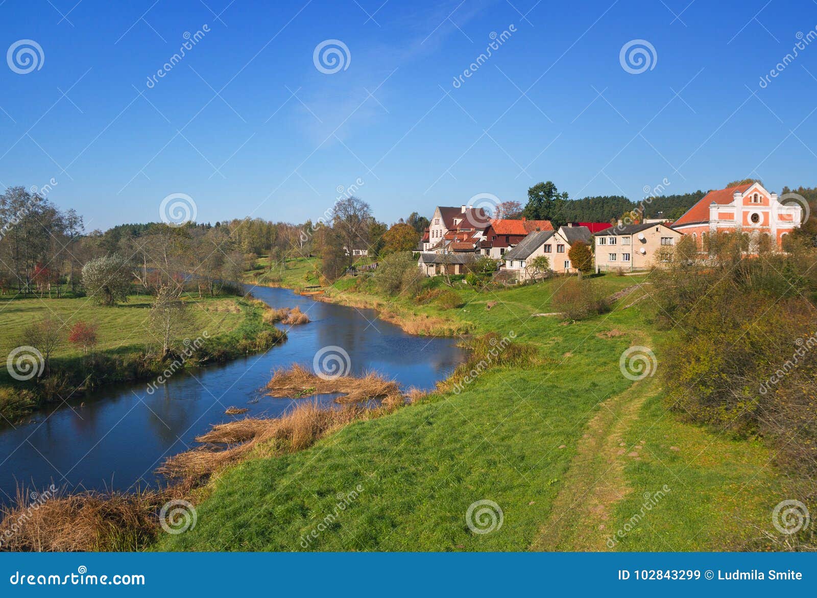 Small hamlet at the river. stock image. Image of horizontal 102843299