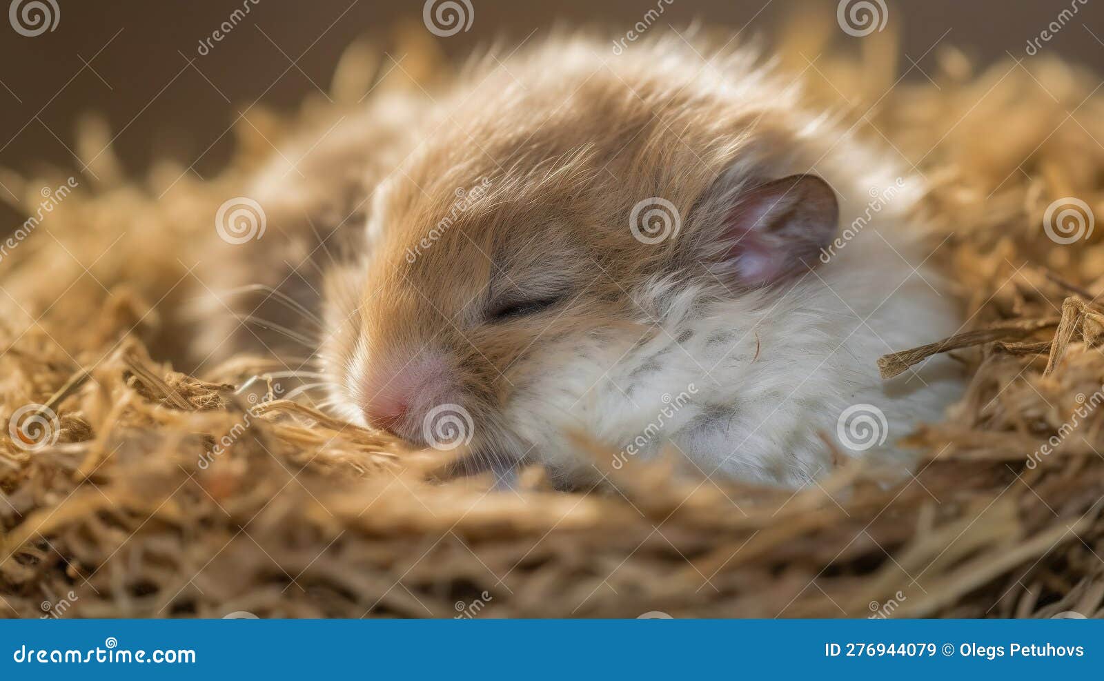 A Small Hamster is Sleeping in a Pile of Hay Stock Image Image of