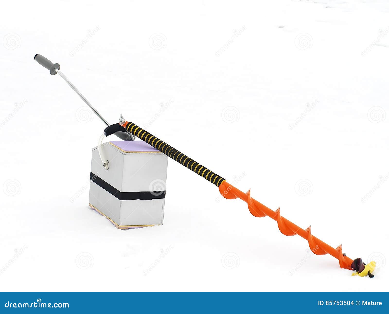 Small Hand Operated Ice Auger Used in Ice Fishing Stock Photo