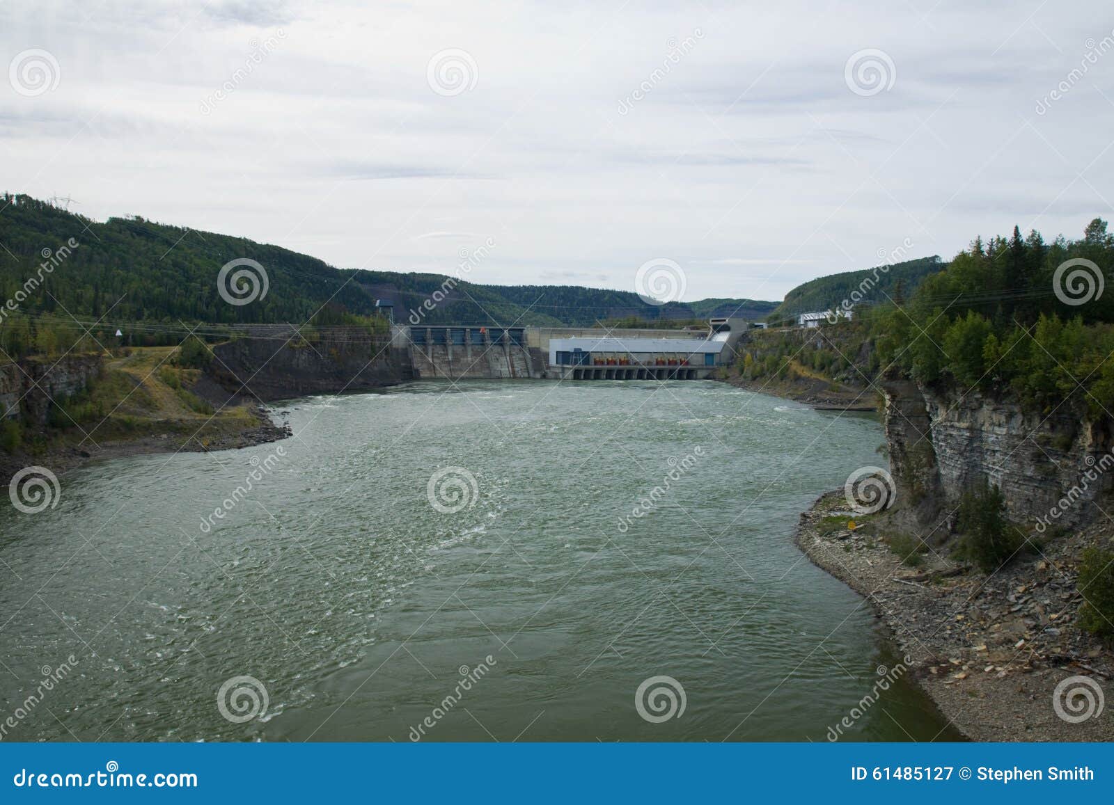 small-hydro-electric-dam-on-the-peace-river-northeastern-bc-stock