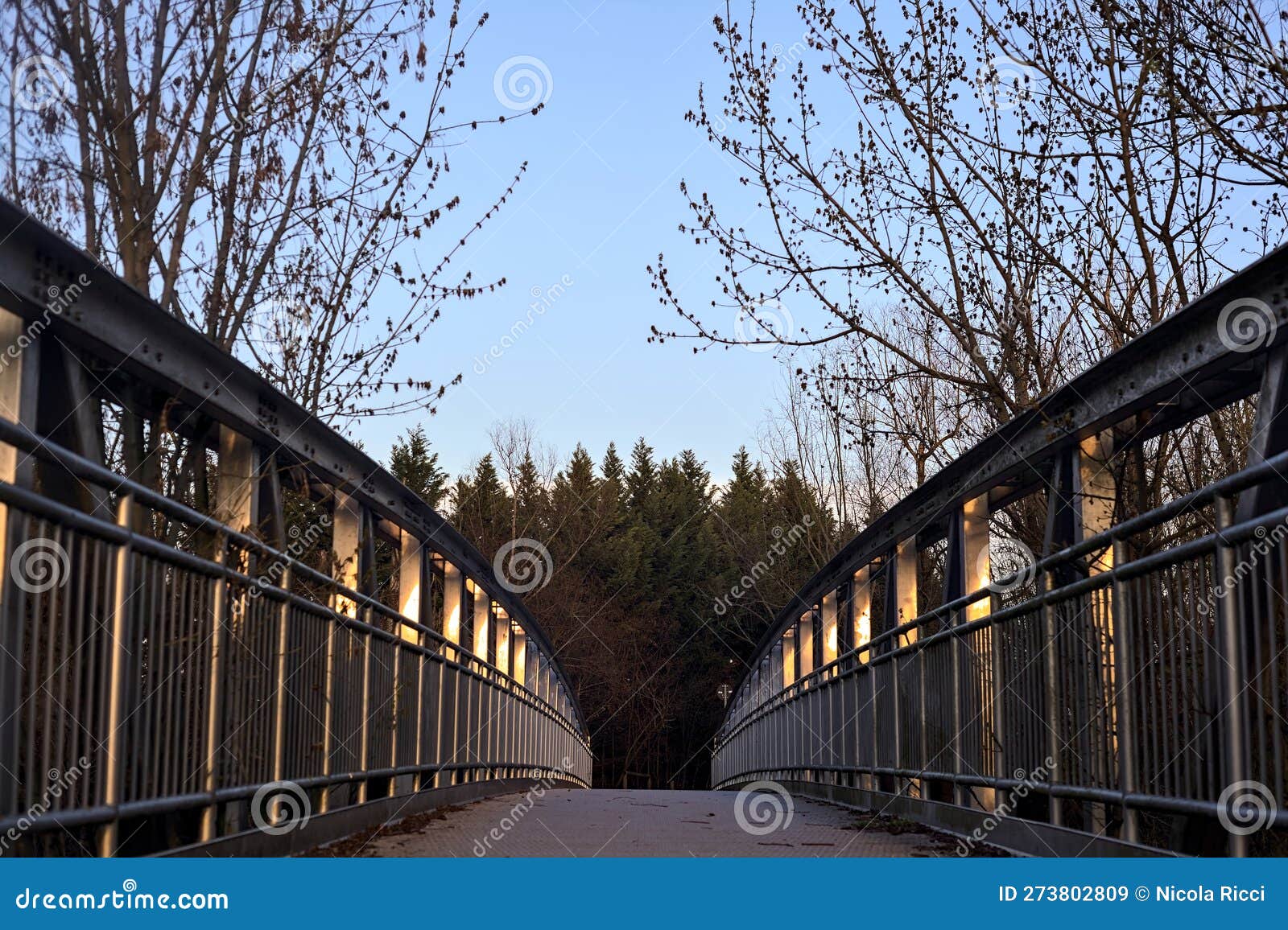 Small Iron Bridge in a Park at Sunset Stock Image Image of dusk