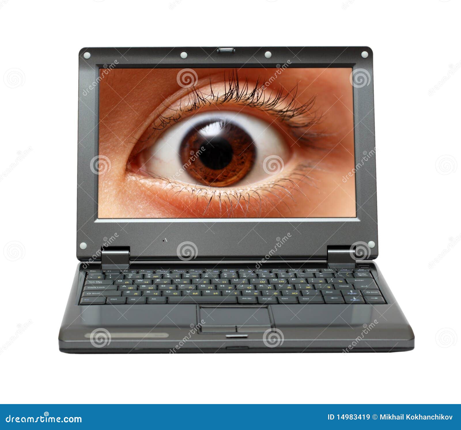 Small Laptop with Eye on Screen Stock Image Image of small, single