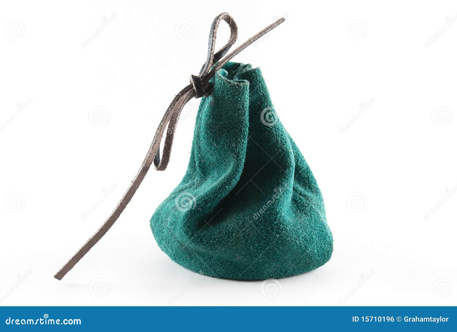 small leather green pouch on  background.