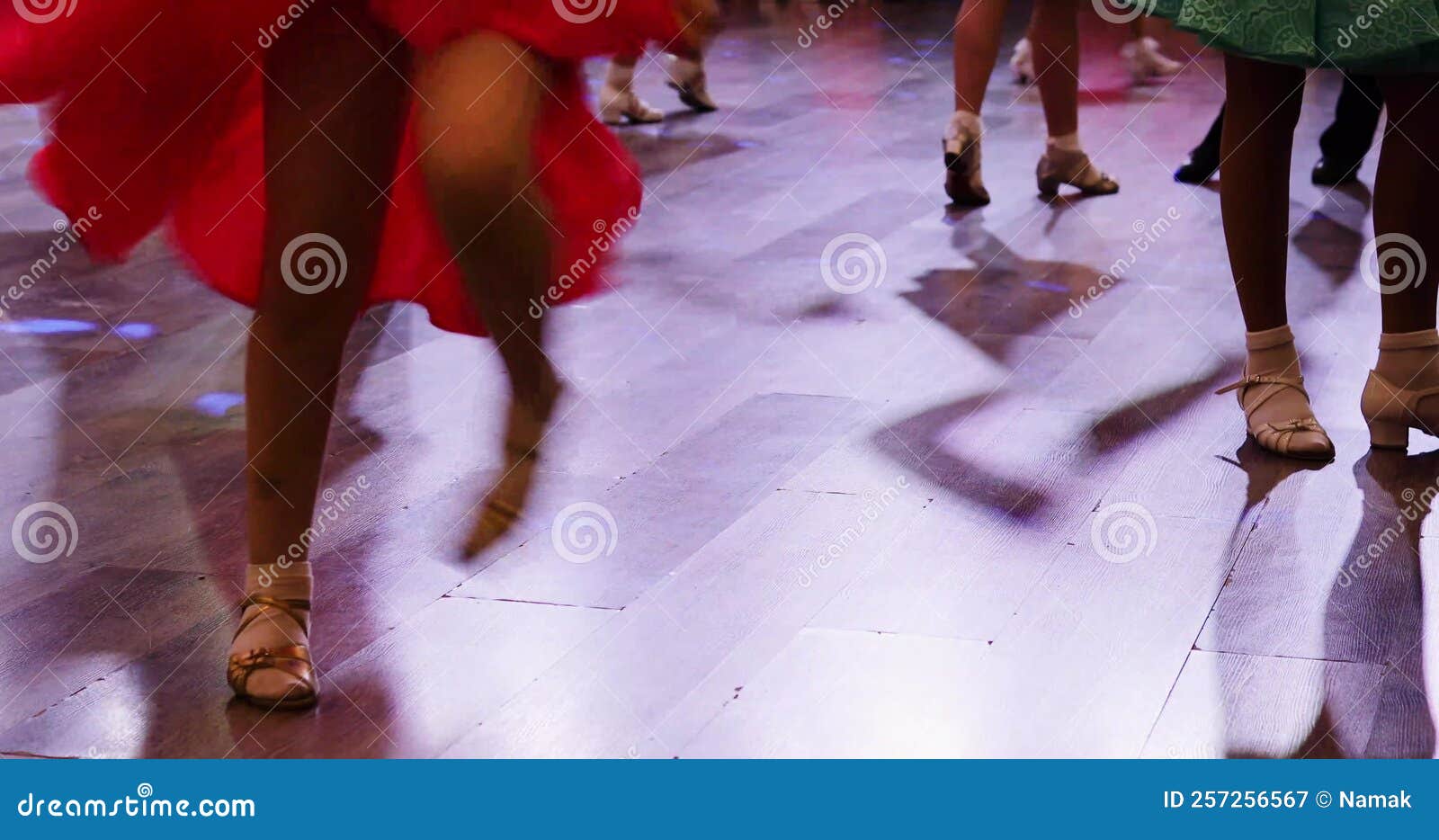 Small Legs of Dancers before Performance Bottom View. Dance Sport Stock