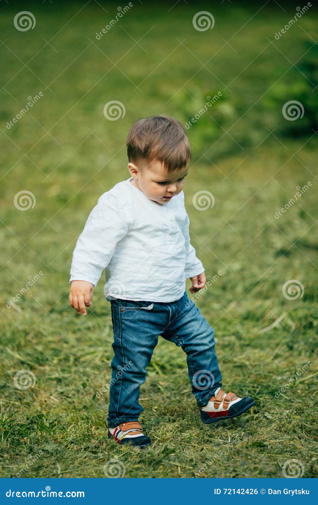 Small Little Boy Walking and Play Outdoors Stock Photo Image of
