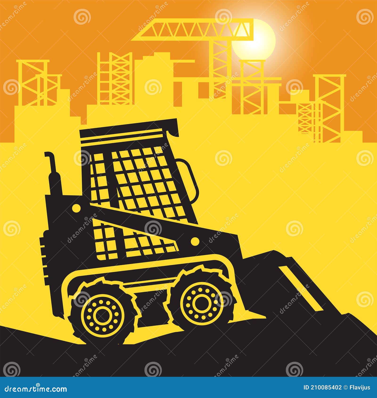 Small Loader Tractor Work on Construction Site Stock Vector