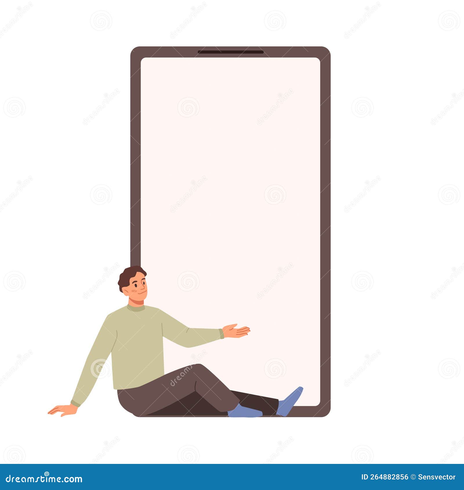 Small Man Shows Empty Display on Mobile Smartphone Stock Vector