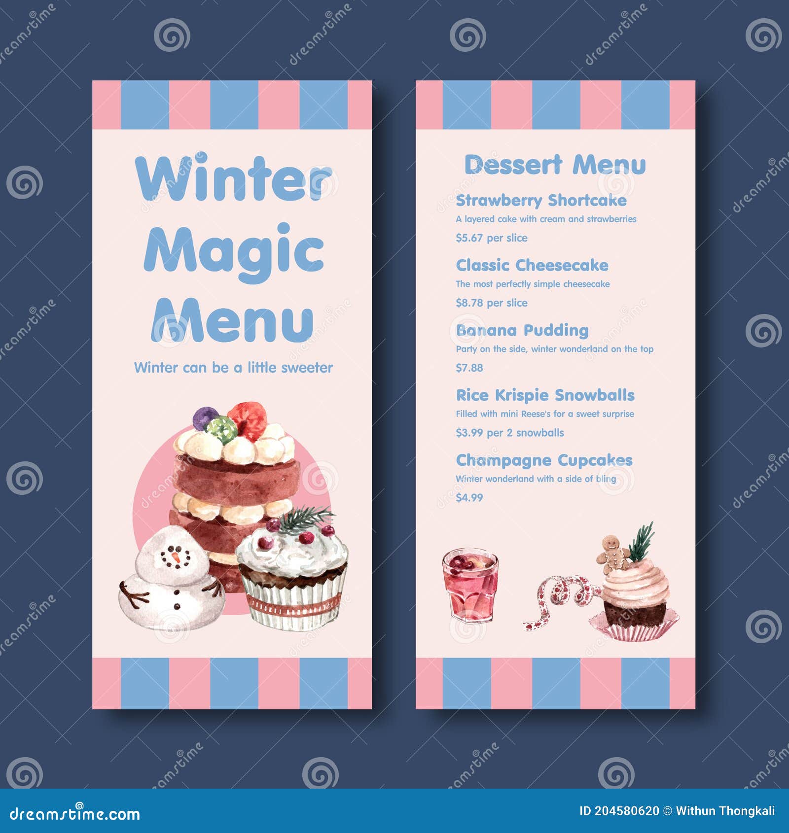 Small Menu Template With Winter Sweets Concept Design For Restaurant And Bistro Watercolor Vector Illustration Stock Vector - Illustration Of Vector, Culture: 204580620