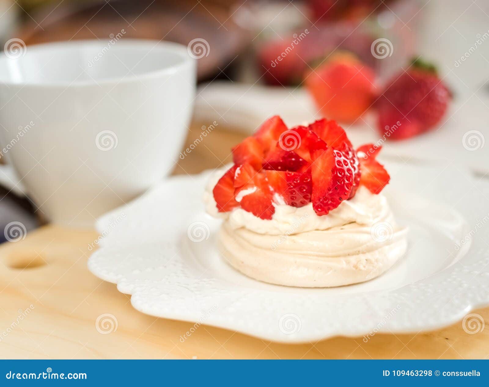 Small Meringue Pavlova Dessert with Strawberry Stock Photo Image of