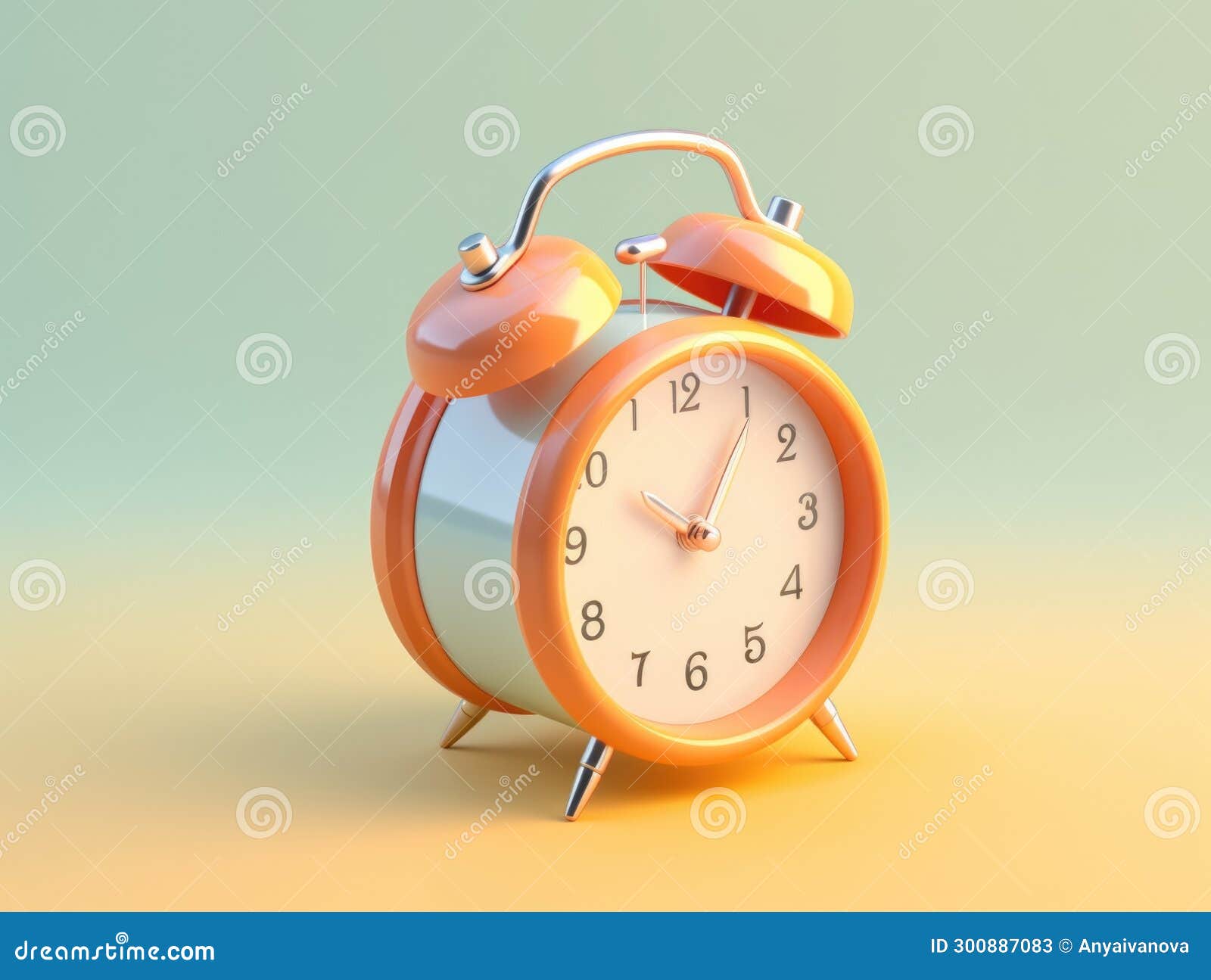 A Small Model Orange Alarm Clock Sitting on Top of a Table Stock