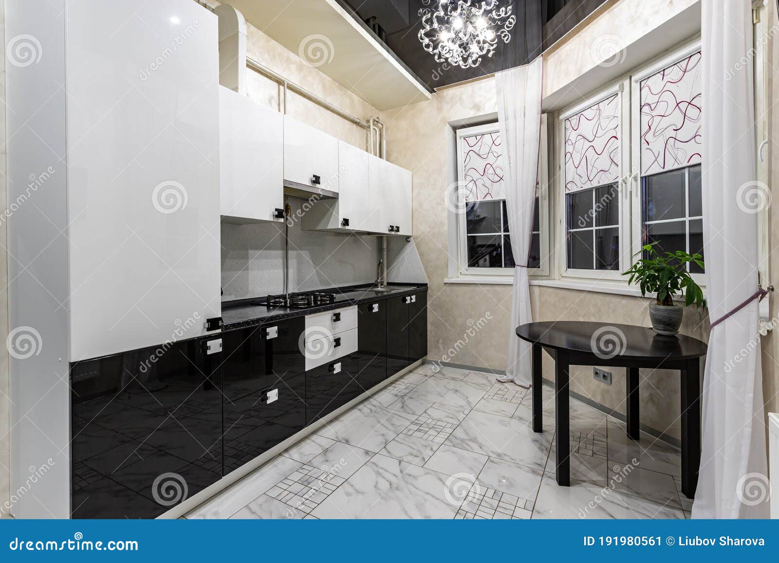 Small Modern Kitchen In Apartment With Granite Worktop Stock Image Image Of Electric