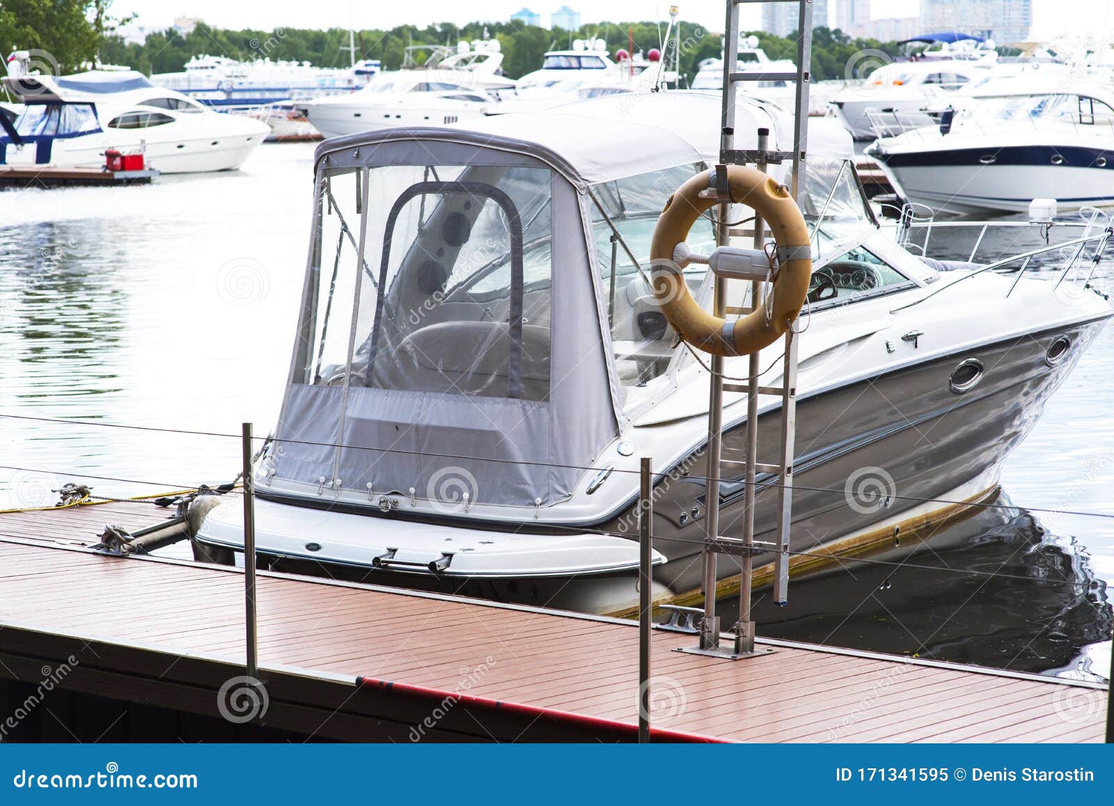 Small Motor Boat at Anchor by Rope in Replot Pier Stock Image Image of anchor, expensive