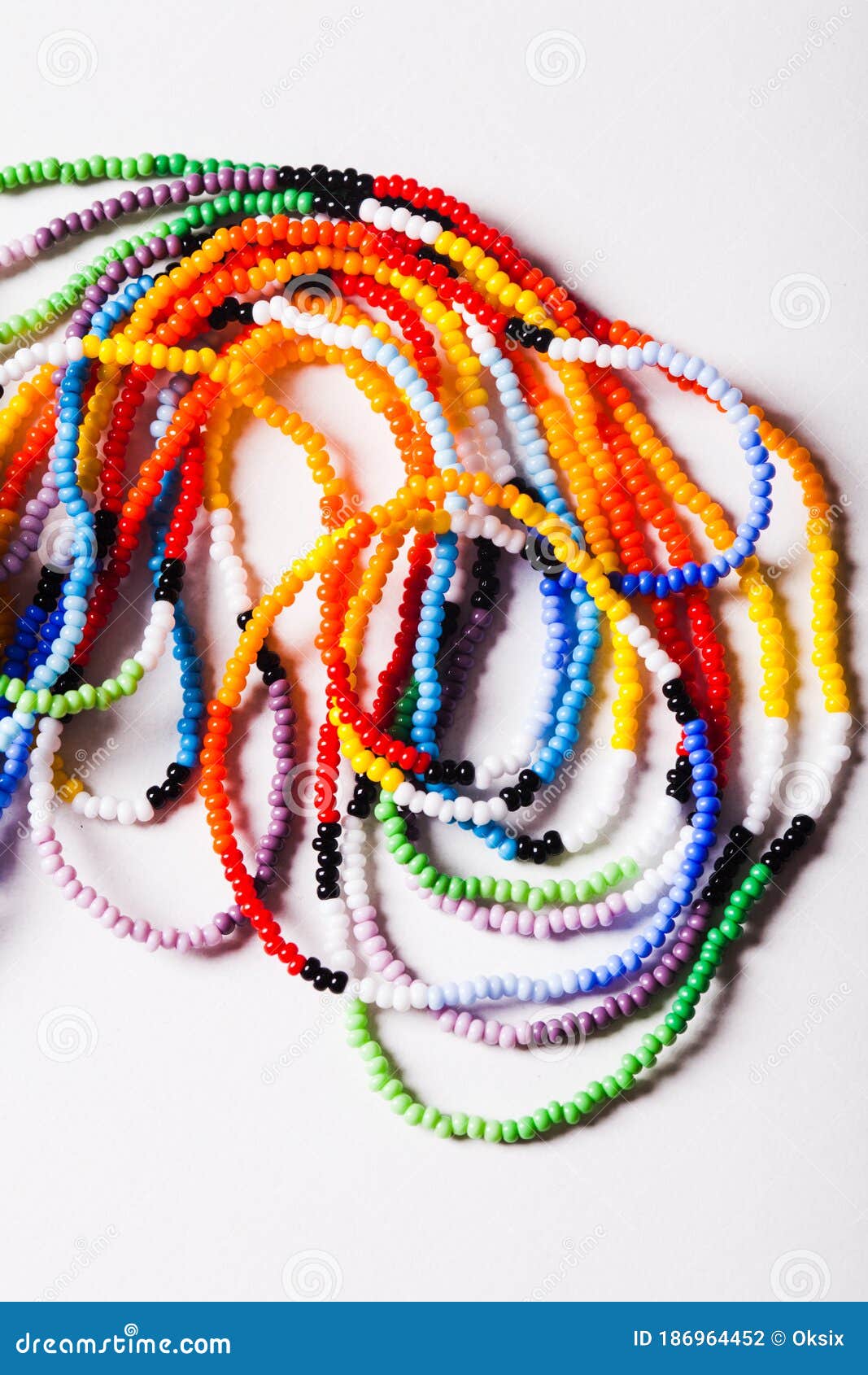 small multicolor beads threaded into oriental chains