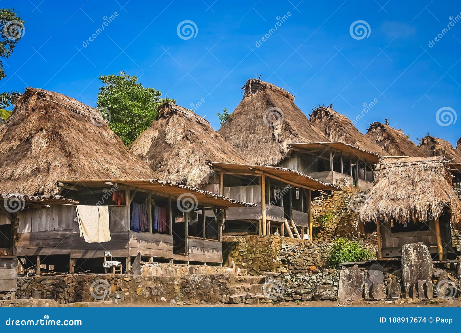 old wooden huts in bena village